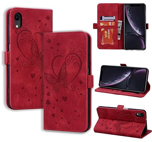 CASAFUNY Custodia per iPhone XR Custodia Pelle Protettiva Portafoglio Magnetica Flip Case Libro per iPhone XR, rosso