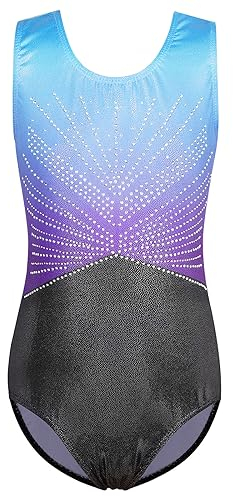 ZNYUNE Mädchen-Gymnastikanzug mit glitzerndem Farbverlauf, für Kinder von 3–14 Jahren, B319, Blau/Violett, 8A