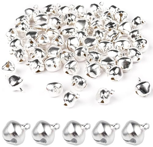 50pcs Campanellini,Campanellini Sonagli,Campanellini Sonagli Piccoli,Metallo Campanellini,Campanelli Natalizi,Mini Campane,Per la Decorazione di Ornamenti Per Feste di Natale DIY,12mm(Argento)