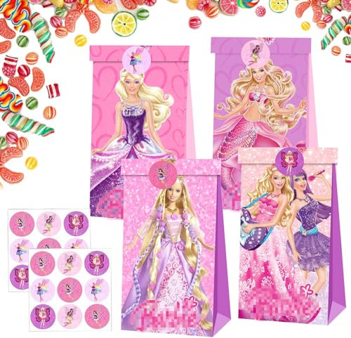 YISKY Princess Party Geschenktüten, 12Stück Geschenktüten Kindergeburtstage mit Aufkleber, Papiertüten Bonbon Geschenktüten,Candy Tüten zum Verpacken von Geschenken, Kindergeburtstag, Hochzeit, Party
