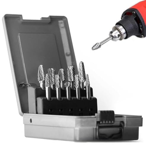 Viowey 10PCS Carbide Rotary Burr Set 1/4'' Shank, 1/4 Die Grinder Burrs Bits Double Cut Metal Grinding Bits for Metal Wood Jade Carving Engraving Polishing Drilling Milling Cutting