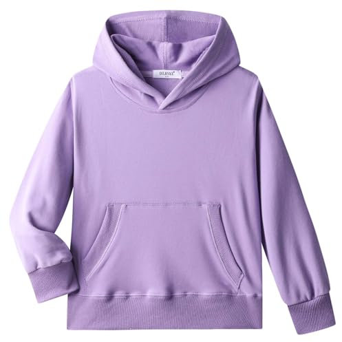 Dybker Felpa con cappuccio per ragazzi e ragazze, con cappuccio, classica, tinta unita, sportiva, leggera, in morbido cotone felpato, per 5-12 anni, Viola, 7-8 Anni