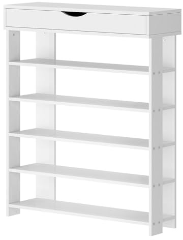 SogesPower Schuhregal mit Ablagefach Schuhschrank mit Stauraum mit 5 Ebenen aus Holz Schuh-Organizer Schuhablage Schuhständer für Wohnzimmer, Diele, Flur