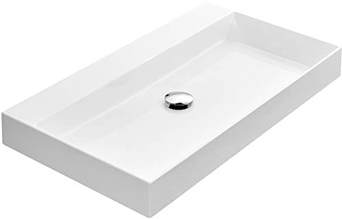 Ben Modena Waschbecken 80x40x9 cm - Glanz Weiß - Waschbecken für Unterschrank, Waschtisch für Badmöbel Set