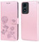 RankOne Custodia Portafoglio in Pelle per Motorola Moto E14 / G04S / G04 / G24 / G24 Power (6.5 Inches), con Porta Carte Motivo Rosa Design Cover Folio Flip Case - Oro Rosa