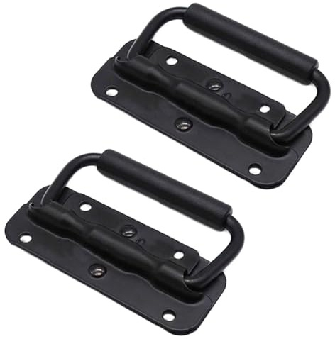 LEEQ Poignée de Boîte à Ressort - 2 Pièces Pliantes en Métal pour Caisse, Traction et Levage - Noir