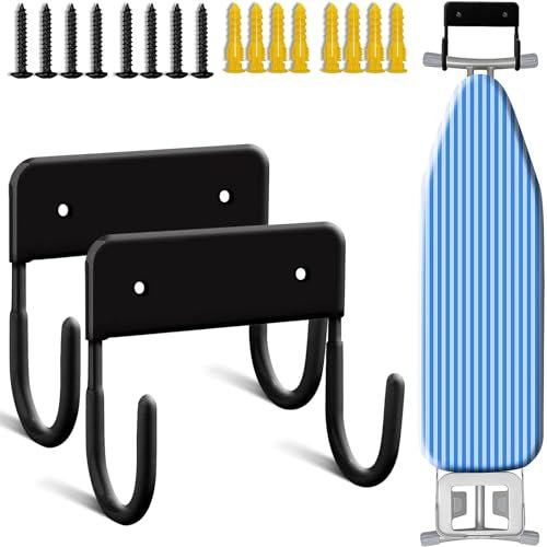 RIUOTA 2 Pack Ironing Board Wall Mount Ironing Board Hanger Wall Mount for Laundry Rooms,Black