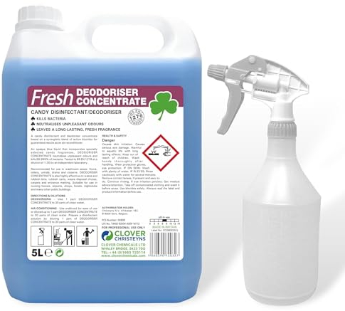 Clover Chemicals Fresh Deodoriser Concentrate Candy Fragrance 5l and 750 Trigger Spray Bottle