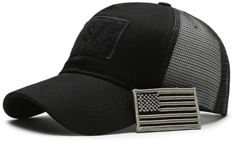 WUODHTW Baseballkappe für Herren und Damen, USA-Flagge, Camouflage, Netzstoff, taktischer Operator, Armee, Militär, Schießen, Jagd, Schwarz, Einheitsgröße