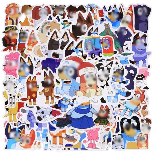 Kids Stickers 100Pcs Dog Waterproof Pack Vinyl Animal Tattoo, Boys Grils Cartoon Bluey Stickers for Party Bags Book Laptop Guitar Skateboard Suitcase