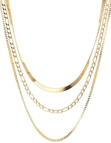 THIORA Layering Kette Gold Layers of Maui | 42cm + 6cm Länge | Boho Halskette Damen | Schlangenkette Figaro Venezianerkette | Hochwertiger Edelstahl | Necklace | Layerkette (Gold)