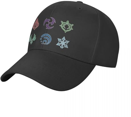YCYLYLYC Baseballmütze Männer Frauen Gewaschene Baumwolle Unisex Golf Trucker LaufenElemente Fan Art Gaming Baseballmütze Fans, Pyro Electro Dendro Anemo Hydro Cryo Outdoor Sport Caps Hut