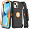 KECAI for iPhone 13 Mini Case with Built-in Screen Protector,Belt Clip Holster,Heavy Duty Shockproof Drop Protection Military Grade Durable Phone Cover with Kickstand for iPhone 13 Mini (Black Orange)