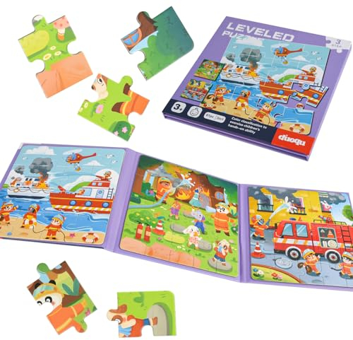 ASTARON Magnetische Puzzle für Kinder, 16-20-25 Teile Feuerrettungs Kinderpuzzle ab 3 Jahre, Beschäftigung für Kinder im Autofahrt Flugzeug, Kindergeburtstag Geschenke