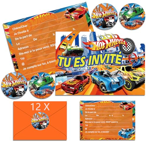 Ctxtqtdt 12x Einladungskarten Kindergeburtstag Junge mit Umschlag Französisch, Geburtstagseinladungen Jungen, Cartoon Einladungskarten Geburtstag Themed Party (A6) (A)