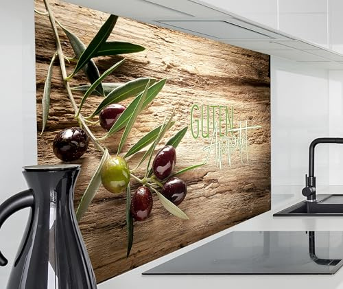 timalo Alu Spritzschutz Wand für Herd, Küche Küchenrückwand | Aluminium 2mm | Alurückwand Aluverbund Wandpaneele Rückwandschutz Platte | 80x50cm Oliven Guten Appetit