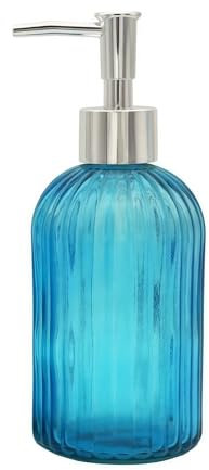 Glass Soap Dispenser Bathroom Countertop Shampoo and Conditioner Dispenser Washing Up Liquid Hand Soap Pump Bottle Dispenser Kitchen(1, Blue)