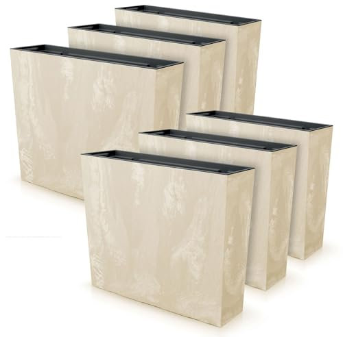 IMJ-Global Lot de 6 pots à fleurs rectangulaires Urbi Square Case Beton Effect en plastique 58 x 18 x 49,8 cm pour intérieur extérieur crème 44 litres design moderne