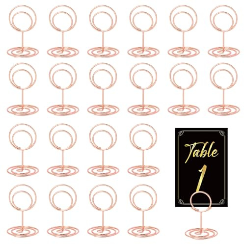 JOYOLA 20 Stück Metall Tischkartenhalter Roségold Runder Tischnummernhalter Gold Tischnummer Halter Fotohalter Mini Tischkartenhalter für Hochzeiten, Jubiläen, Partys