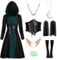IEEILULU Mittelalter Kleidung Damen, Gothic Kleid Damen mit Kapuze, Halloween Mittelalter Kleid Damen mit Elfenohren, Korsett, Mittelalter Kostüm Damen für Karneval Halloween (Grün, 2XL)