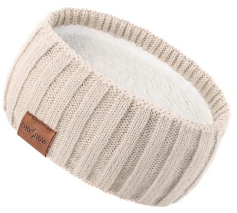 DRESHOW Damen Warm Gestricktes Stirnband Winter Ohrenwärmer Elastische Gehäkelte Kopfwickel Dickes Fleecefutter Haarbänder