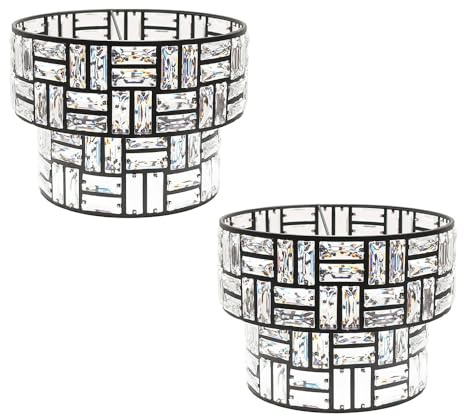 ValueLights | Pair of Easy Fit Black/Clear Acrylic Jewel Tiered Drum Lampshade for Living Room Bedroom Hallway LED Bulbs Included | Shades & Home Improvements Essential | 27cm Shade Width