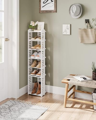 Dripex Schuhregal Schmal mit 8 Ablagen, Platzsparend, hoch, Verstellbarer, Multifunktional Standregal für Flur Eingang Diele Garderobe, Weiß