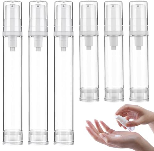 Dispensador de bomba sin aire de 6 unidades, vacío, dispensador de bomba de 10 ml y 15 ml para rellenar, dispensador de crema portátil sin aire, pequeñas botellas de viaje para rellenar, dispensador