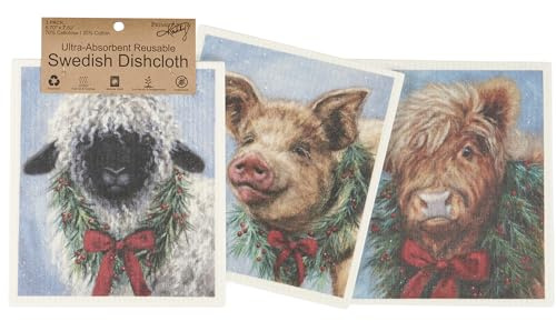 Primitives by Kathy Swedish Dishcloth Set - Christmas Animals, Set of 3