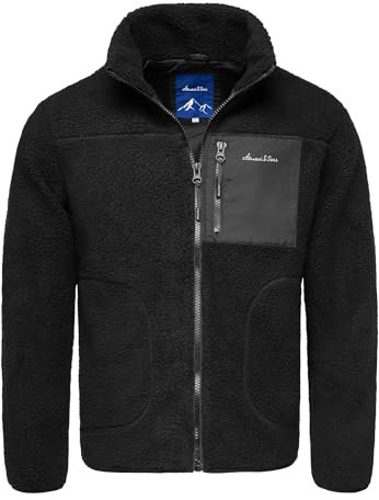 Amaci&Sons Herren Fleecejacke Teddyfleece Sweatjacke Plüsch Männer Pullover Hoodie 1-04033 Schwarz S