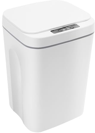 Qussse Sensor Mülleimer 16L, Automatischer Abfalleimer Küchenabfalleimer Badmülleimer mit Deckel Intelligenter Mülleimer für Bad Büro Küche, Weiß