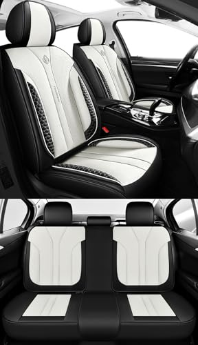 Eunncu Autositzbezüge komplettes Set Universal in Stylish Design | Schonbezüge für Vordersitze und Rückbank | Auto Sitzbezüge Airbag Kompatibel | Premium Wasserdicht Sitzbezug, Weiß