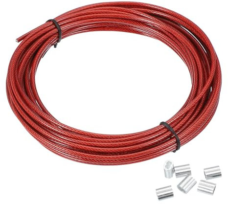 PATIKIL 3mm Wire Rope, 33 ft 304 Stainless Steel Wire Cable Black Vinyl Coated with 20pcs M3 Crimping Sleeves for Hanging Lights Clotheslines Trellis Wire, Red