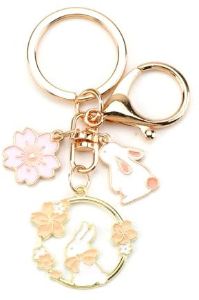 Schlüsselanhänger Hase Damen Niedliche Cartoon Schlüsselanhänger mit Taschen Anhänger Kawaii Bag Charm Handtaschen Geschenk für Mädchen (Weiß)