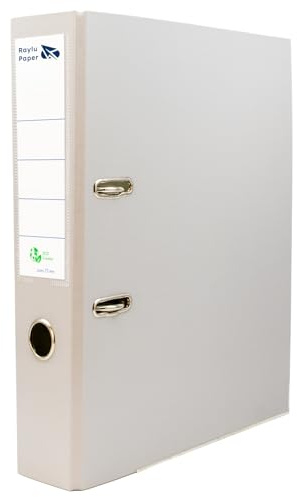 Raylu Paper Ordner mit Ringen, Ordner mit Rückenbreite 75 mm, Aktenordner für Büro mit 2 Ringen, mit weichem Öffnungshebel und personalisierbarem Kartenfach (Folio, Grau)