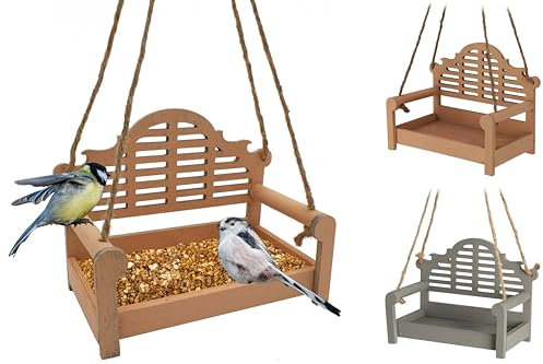 mucHome Vogelfutterschale Bank aus Holz, Hängende Futterstation Vogelfutterspender Futterschale Vogelfutter Natur/Grau