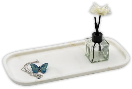 Marmor Natural Marble Bathroom Tray for Perfume, Candles, Jewelry Stone Vanity, Bathroom & Kitchen Counter Organizer and Home Decor (Calacatta Gold Marble Tray)