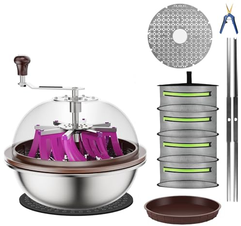 Bud Leaf Bowl Trimmer with Clear Visibility Dome and Cut-Resistant Gloves, Sharp Stainless Steel Blades for Spin Cut, Include 4 Layer 1.5 Ft Dry Net with Collection Bowl