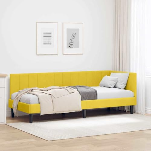 vidaXL Modern Corner Bed with Velvet Headboard - Bedroom Furniture, Minimalist Rest, Contemporary, Stable and Chic