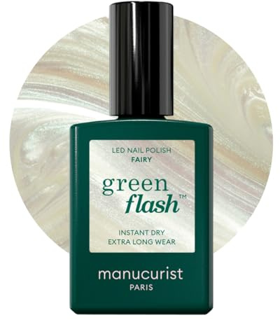 Manucurist Green Flash Fairy Holographic Pearly White LED Gel Nail Polish | LED gel polish and semi-permanent nail varnish, UV nail lamp compatible. 12-free, bio-sourced, vegan, Made in France, 15 ml