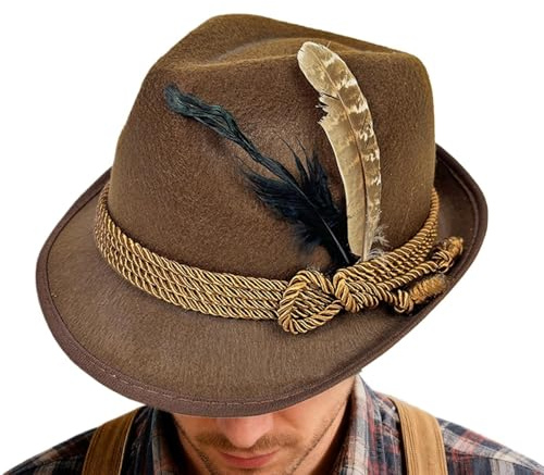 Genérico Sombrero Oktoberfest - Sombrero Tiroles Tradicional Alemán Con Pluma | Estilo Alpino Clásico Para Hombre & Mujer | Ideal Para Fiesta De La Cerveza & Celebraciones
