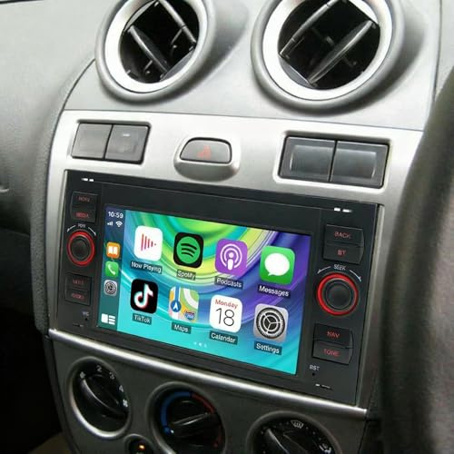 Android 14 Autoradio 2 Din für Ford Fiesta 2005 2007 2008 mit Bildschirm Bluetooth Navi WiFi 7 Zoll IPS Touchscreen mit Wireless Carplay Android Auto Rückfahrkamera FM/RDS Mirror Link, 4+64G