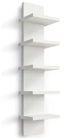 Divit Wandregal Holz Schweberegal 5 Ablagen Bücherregal Wand für Wohnzimmer, Schlafzimmer, Büro - Weiß