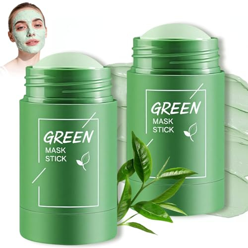 2pcs Green Mask Stick de Té Arcilla Verde,Mascarilla Facial en Barra para Puntos Negros y Poros,Limpieza Profunda de Poros y Control de Aceite,Control de Grasa e Hidratante,Limpiador Facial Profundo