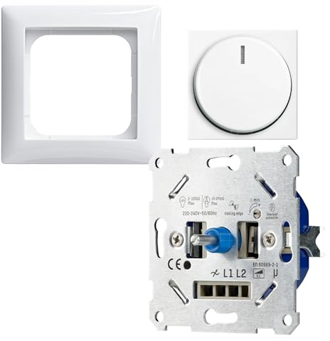proventa LED Dimmer Unterputz 250W -> Komplettset mit Busch-Jaeger Balance-SI reinweiß <- LED Drehdimmer für LED & Halogen - Phasenabschnitt - 2-Draht Technik