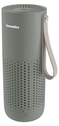 Homedics WhisperPure Mini Air Purifier - HEPA-Type, Cordless, Green | 3-in-1 Filtration, Portable, for Bedroom, Home and Car, 3 Speed Settings, Essential Oil Pad, 8hr Runtime