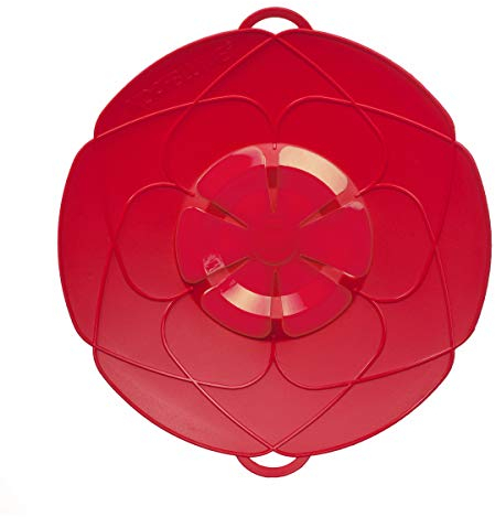 Kochblume das Original, Silikon Überkochschutz für Töpfe und Pfannen, Mikrowellen-Deckel, Spritzschutz und Dampfgar-Aufsatz | (Rot , L | Topfgröße 14-24cm)…