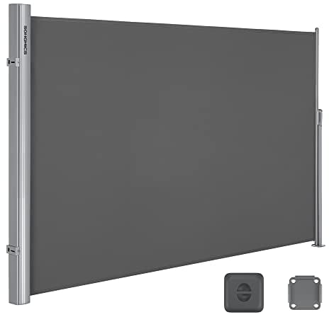 SONGMICS Alu-Seitenmarkise, ausziehbar, 180 x 300 cm, Blickdicht, Sonnenschutz, blickdicht, Seitenrollo, für Balkon, Terrasse, Garten, anthrazit GSA180G