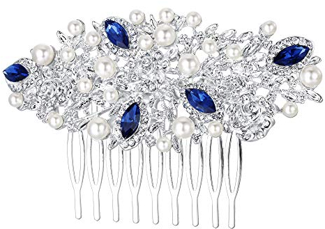 EVER FAITH® österreichischen Kristall elegant künstliche Perle Haarkämme Haarschmuck - blau-Silber-Ton N03533-2
