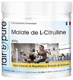 Fair & Pure L-Citrullin Malat Pulver 12g Tagesbedarf, 400 g Dose, L-Citrullin-DL-Malat 1:1, Nahrungsergänzungsmittel vegan ohne Magnesiumstearat und Siliciumdioxid, in Deutschland hergestellt